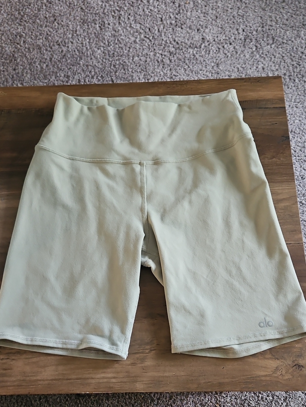 ALO Yoga High Waist Bike Shorts in Sage Green